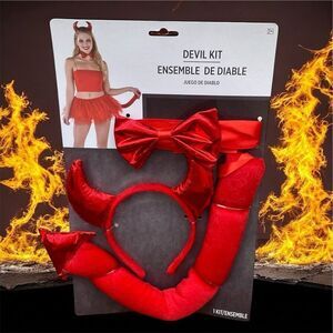 New 3 Piece Red Devil Costume Kit Headband/Collar/Tail Halloween Party Dress Up